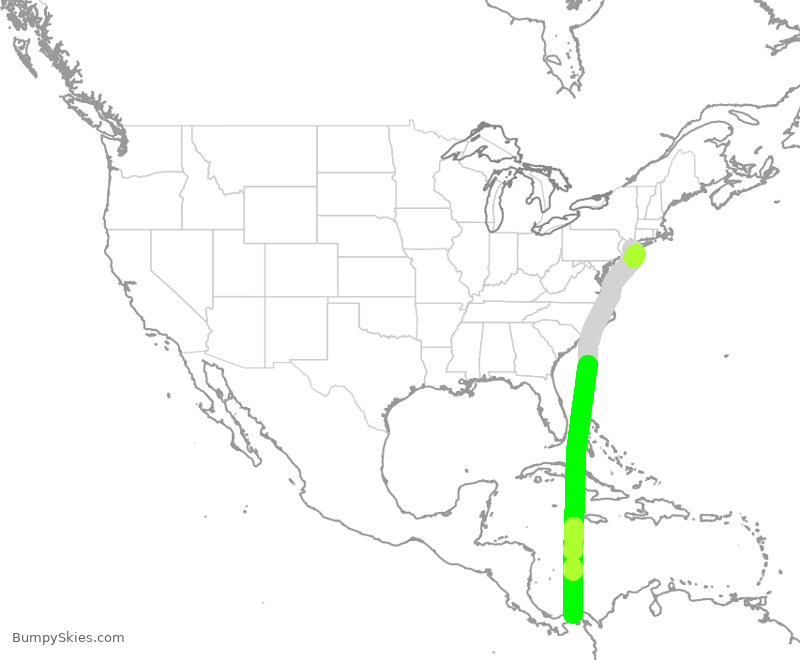 Turbulence forecast map for CMP730, JFK to PTY