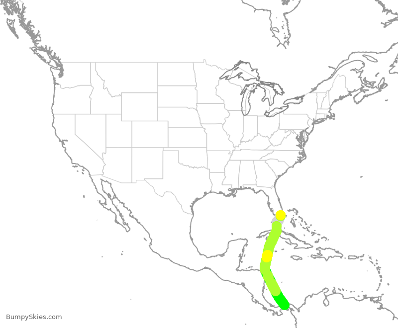 Turbulence forecast map for CMP742, MIA to PTY