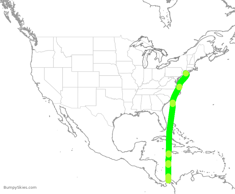 Turbulence forecast map for CMP803, JFK to PTY