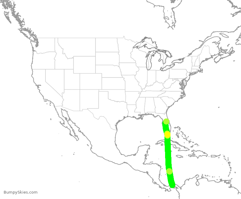 Turbulence forecast map for CMP806, MCO to PTY