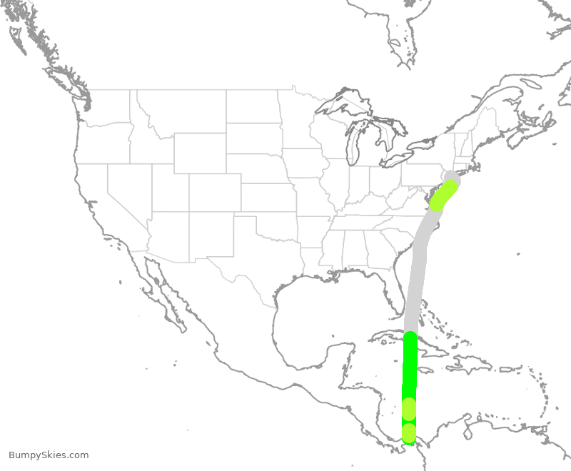 Turbulence forecast map for CMP807, JFK to PTY