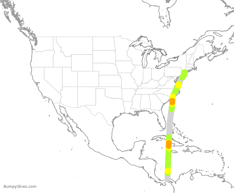 Turbulence forecast map for CMP808, PTY to JFK