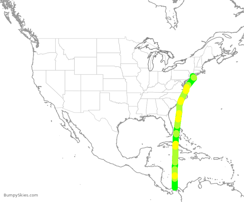 Turbulence forecast map for CMP812, JFK to PTY