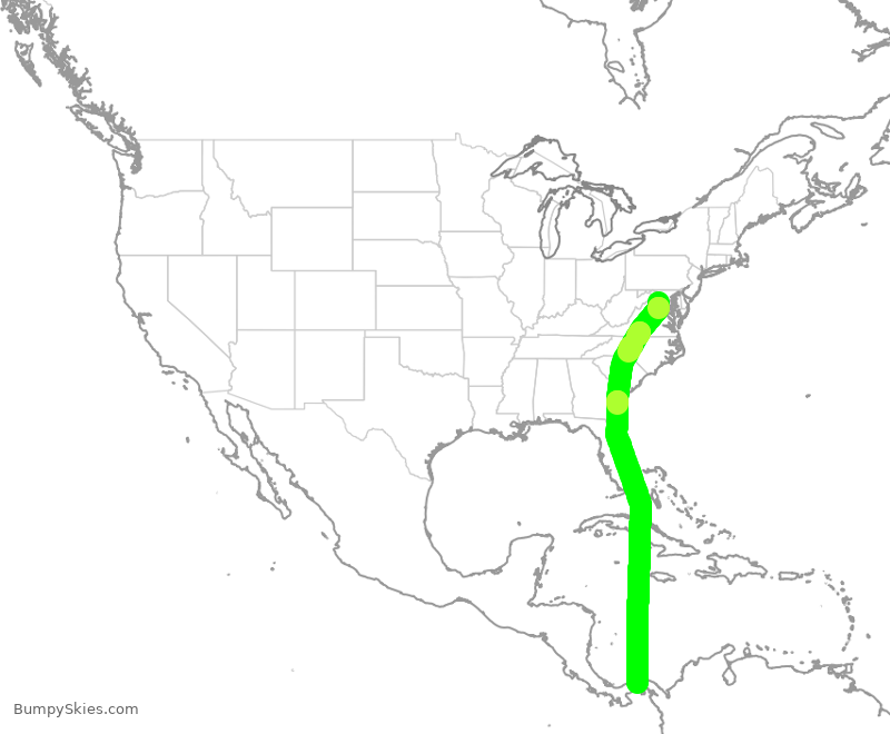 Turbulence forecast map for CMP817, IAD to PTY