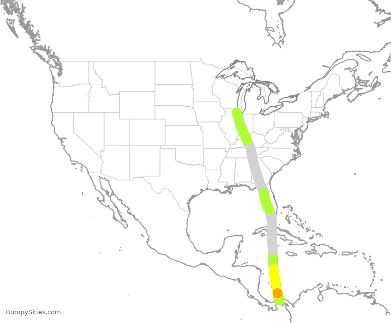 Turbulence forecast map for CMP822, ORD to PTY