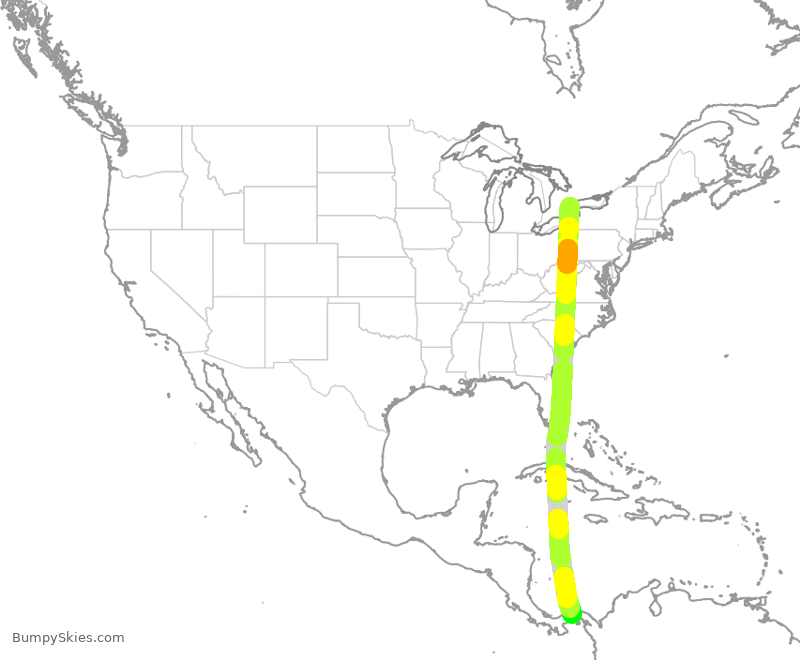 Turbulence forecast map for CMP887, YYZ to PTY