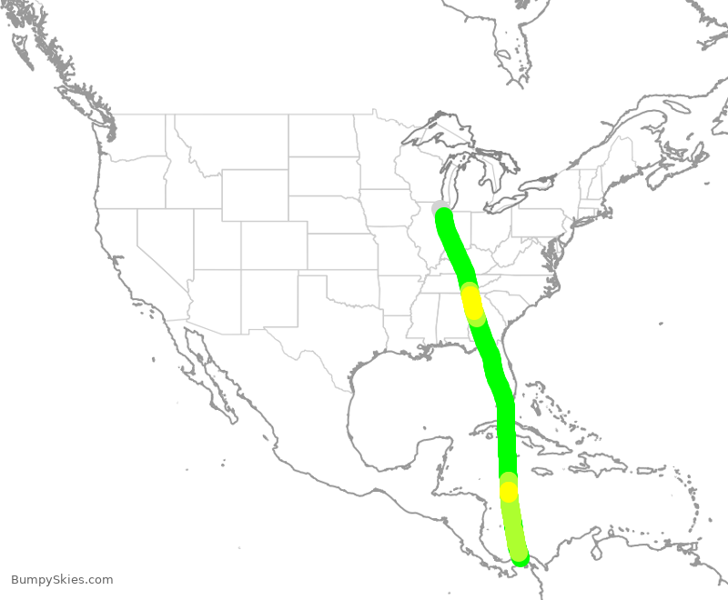 Turbulence forecast map for CMP9904, ORD to PTY