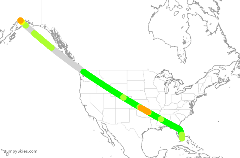 Turbulence forecast map for CPA072, ANC to MIA