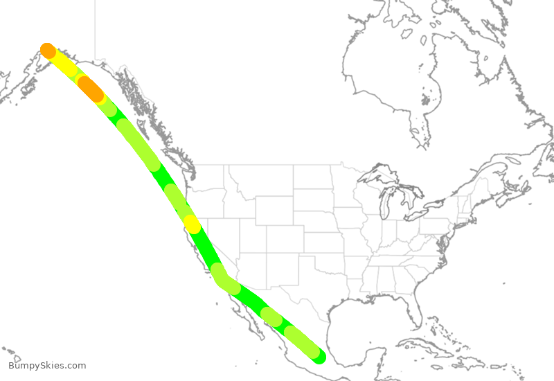 Turbulence forecast map for CPA076, ANC to MMSM