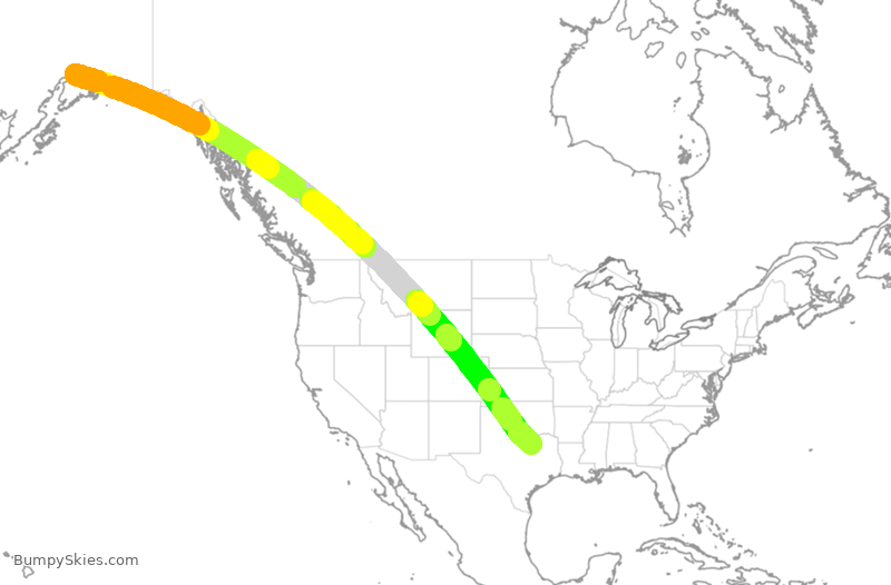Turbulence forecast map for CPA090, ANC to DFW