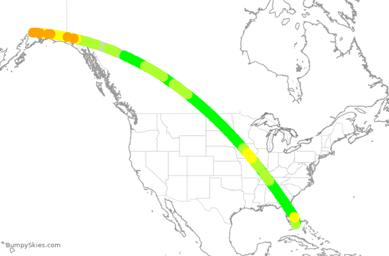 Turbulence forecast map for CPA2070, ANC to MIA