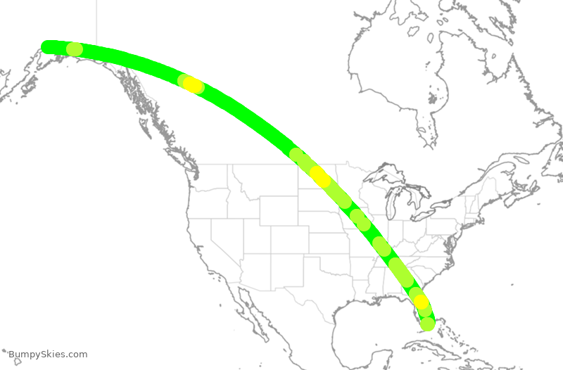 Turbulence forecast map for CPA2086, ANC to MIA