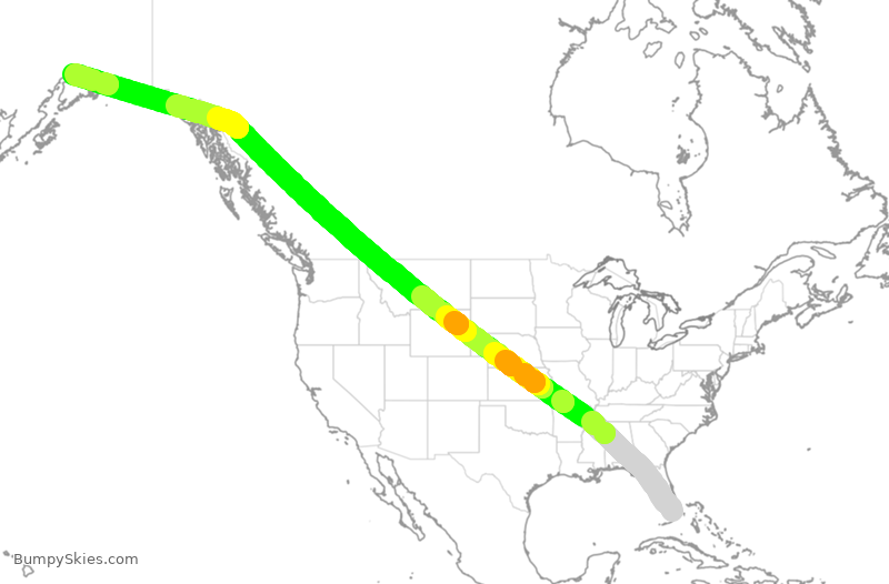 Turbulence forecast map for CPA2087, MIA to ANC