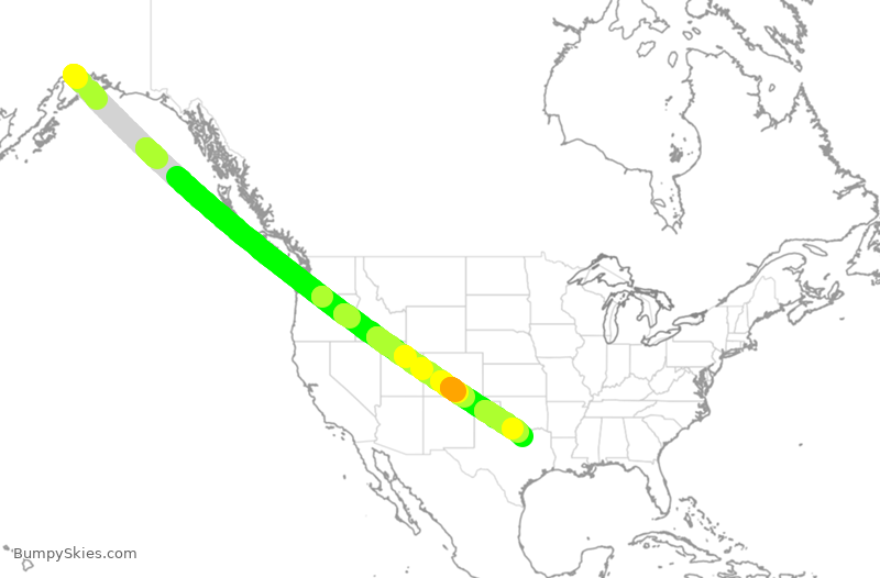 Turbulence forecast map for CPA2090, ANC to DFW
