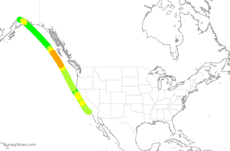 Turbulence forecast map for CPA2091, LAX to ANC