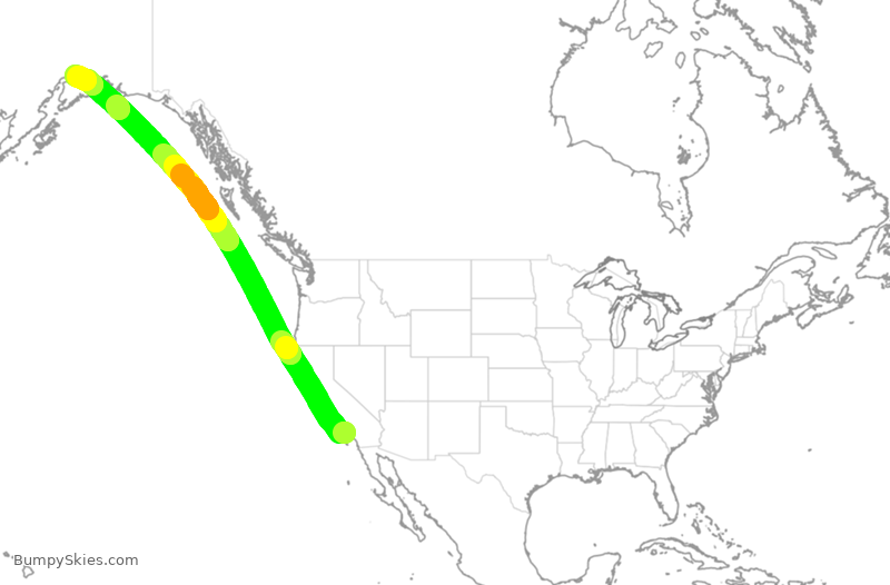 Turbulence forecast map for CPA2099, LAX to ANC