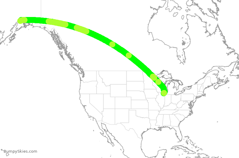 Turbulence forecast map for CPA3016, ANC to ORD