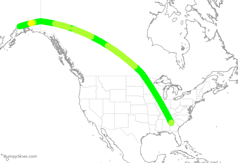 Turbulence forecast map for CPA3291, ATL to ANC
