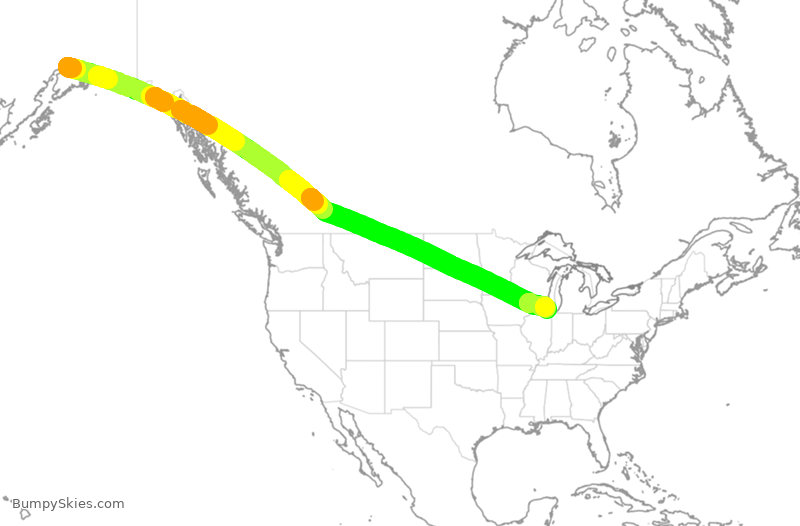 Turbulence forecast map for CPA3506, ANC to ORD