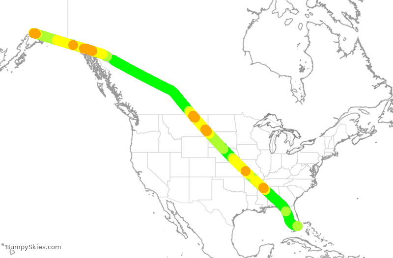 Turbulence forecast map for CPA72, ANC to MIA