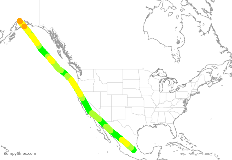 Turbulence forecast map for CPA76, ANC to MMSM