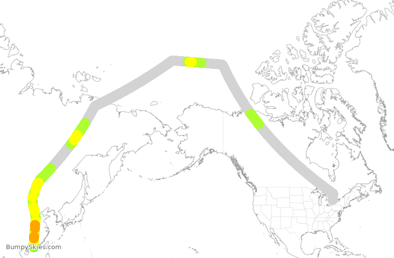 Turbulence forecast map for CPA805, YYZ to HHH