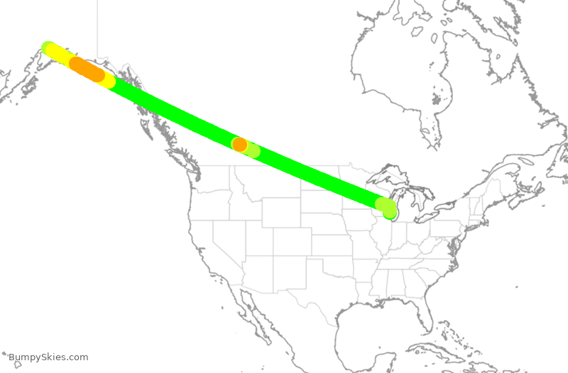 Turbulence forecast map for CPA80, ANC to ORD