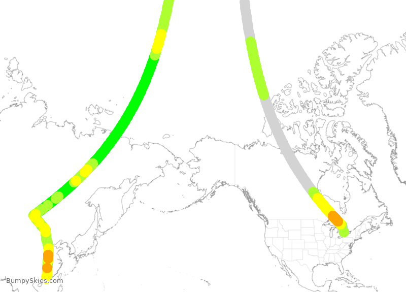 Turbulence forecast map for CPA829, YYZ to HHH