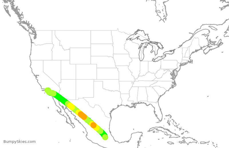 Turbulence forecast map for CPA83, MMSM to LAX