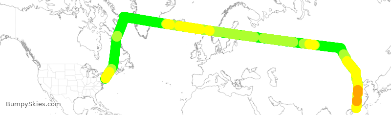 Turbulence forecast map for CPA843, JFK to HHH