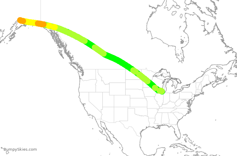 Turbulence forecast map for CPA88, ANC to ORD
