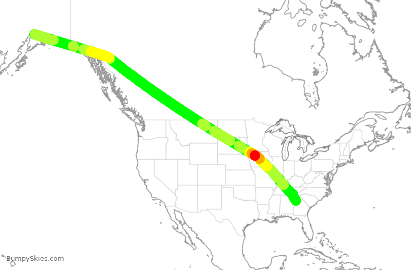 Turbulence forecast map for CPA91, ATL to ANC