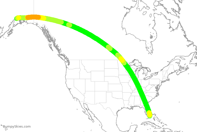 Turbulence forecast map for CPA92, ANC to MIA