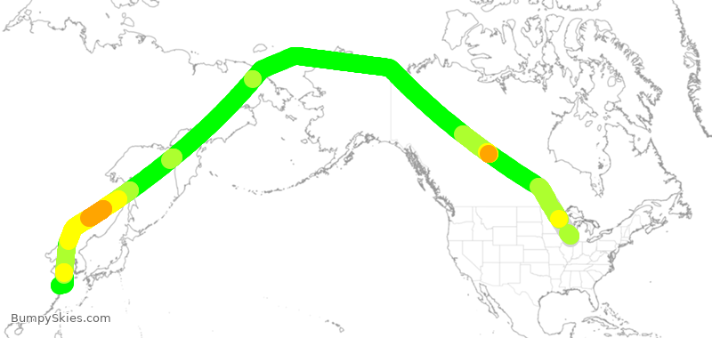 Turbulence forecast map for CSN2508, ORD to PVG