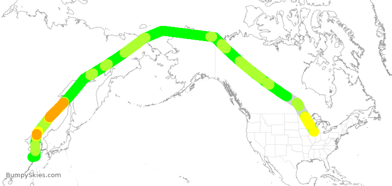Turbulence forecast map for CSN5228, ORD to PVG
