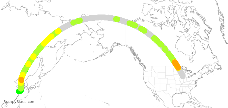 Turbulence forecast map for CSN5230, ORD to PVG