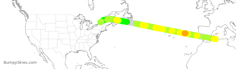 Turbulence forecast map for DAH2702, ALG to YUL