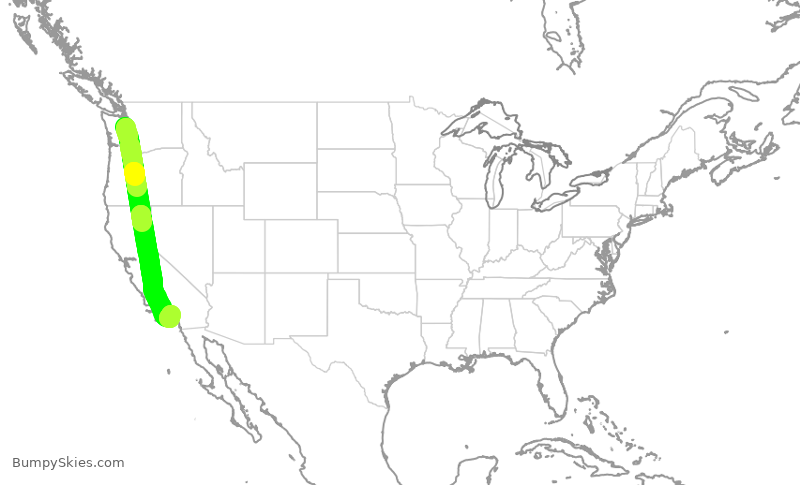 Turbulence forecast map for DAL1001, SEA to SNA