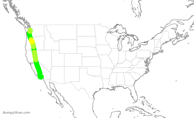 Turbulence forecast map for DAL1001, SNA to SEA