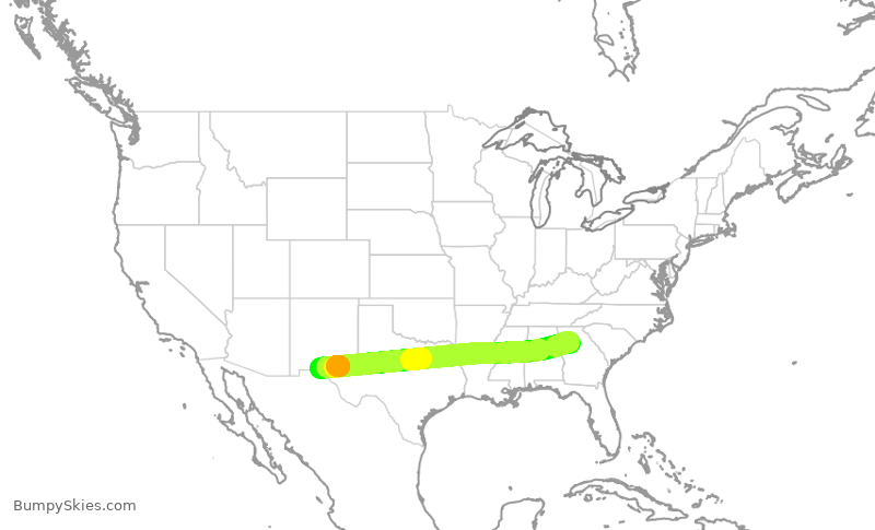 Turbulence forecast map for DAL1002, ATL to ELP