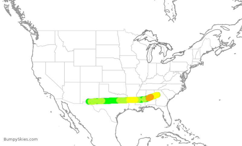 Turbulence forecast map for DAL1002, ELP to ATL