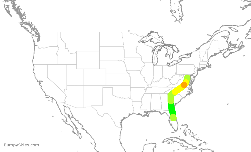 Turbulence forecast map for DAL1003, MCO to DCA