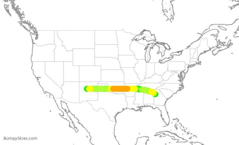 Turbulence forecast map for DAL1004, ABQ to ATL