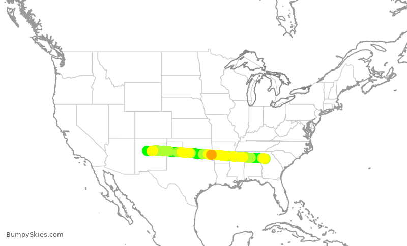 Turbulence forecast map for DAL1004, ATL to ABQ