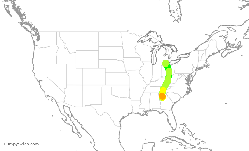 Turbulence forecast map for DAL1005, ATL to DTW