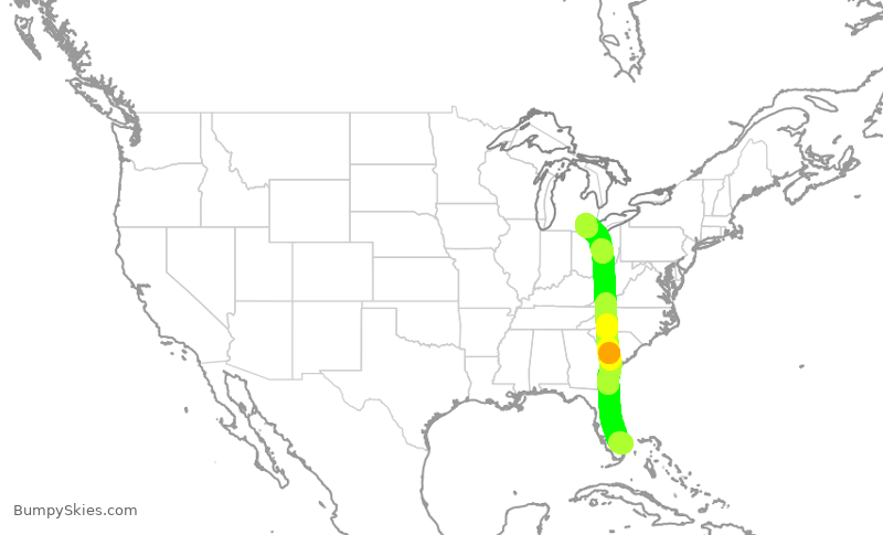 Turbulence forecast map for DAL1010, FLL to DTW