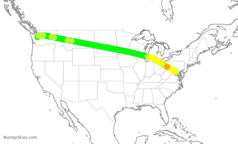 Turbulence forecast map for DAL1015, IAD to SEA