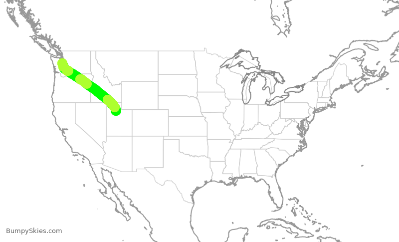 Turbulence forecast map for DAL1016, SEA to SLC