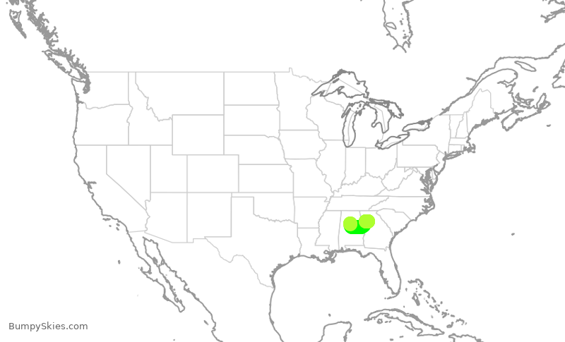 Turbulence forecast map for DAL1017, BHM to ATL