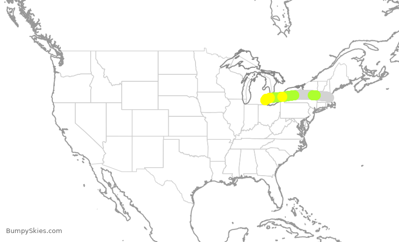 Turbulence forecast map for DAL1019, BOS to DTW